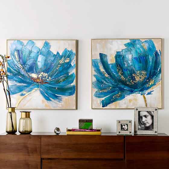 奇居良品 装饰挂画 蓝色花朵手绘油画