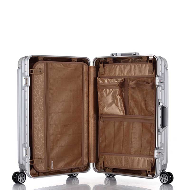 BBM铝合金行李箱大包角铝框时尚旅行密码拉杆箱24寸·钛金色