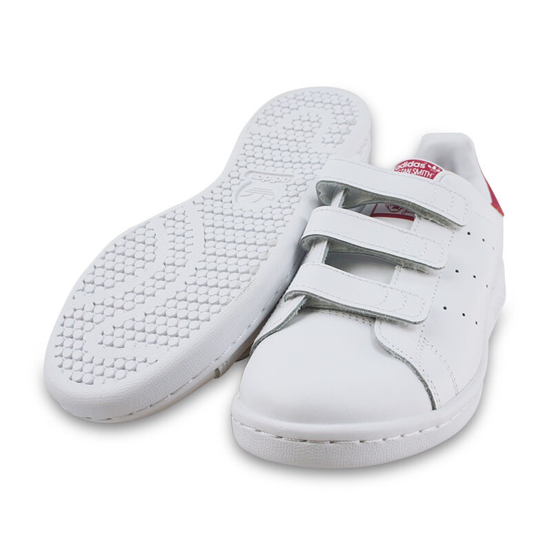 直邮adidas 魔术贴儿童小白鞋 红尾