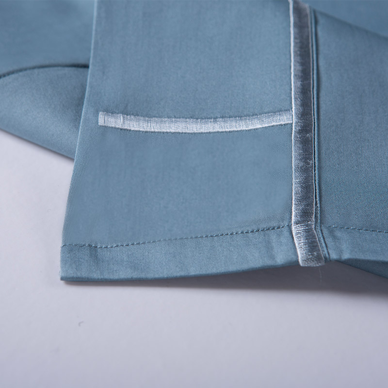 莱薇 美式60支素色长绒棉刺绣四件套奥黛尔200*230cm·蓝色