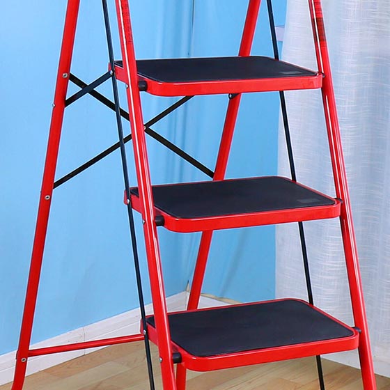 宝优妮家用折叠防滑五步梯梯子DQTY05-A·红色