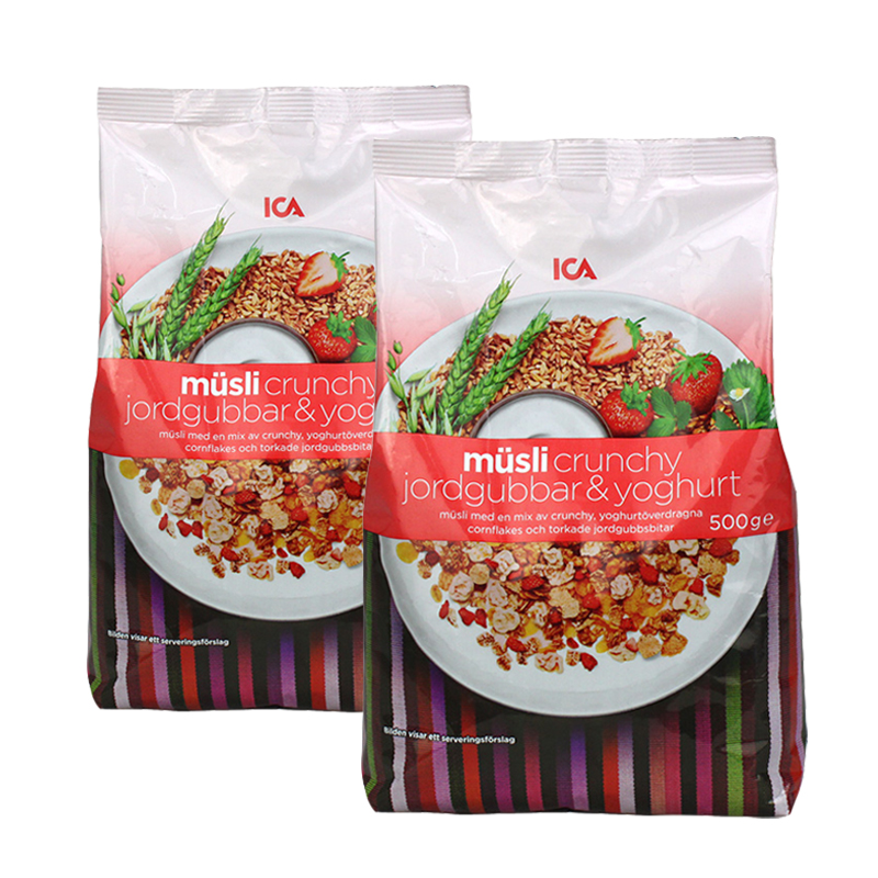 瑞典ICA 草莓酸奶粗粮混合麦片·500g*2袋（10月3日到期）