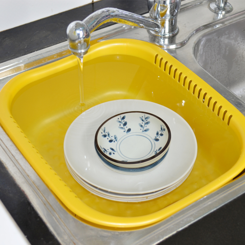 inomata 大号洗菜盆洗碗盆可沥水 1个·橙色