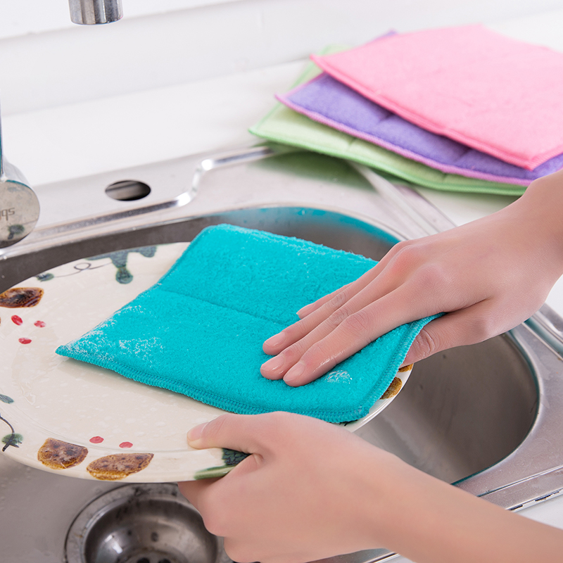 吉优百 竹纤维加厚3层海绵清洁抹布洗碗布·8条装·混色