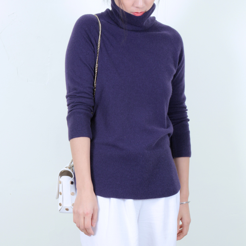 丁摩 羊绒高翻领平面羊绒衫W013·紫色