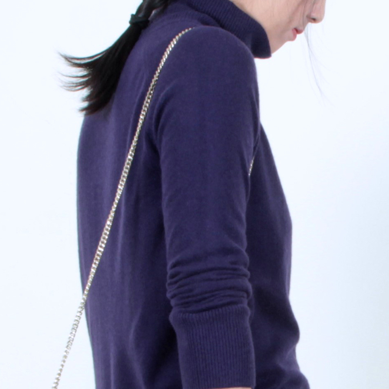 丁摩 羊绒高翻领平面羊绒衫W013·紫色