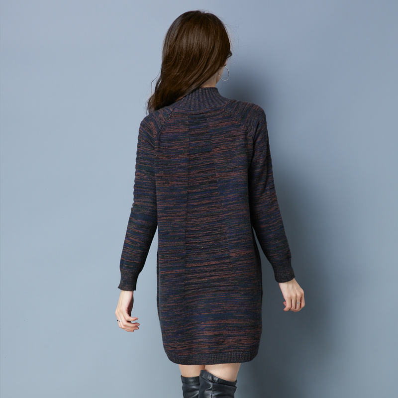 SSYAOGE 羊毛中长款宽松打底毛衣裙9732·蓝色