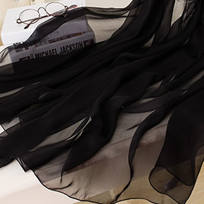 丁摩 桑蚕丝沙滩巾素色真丝披肩围巾W013·黑色