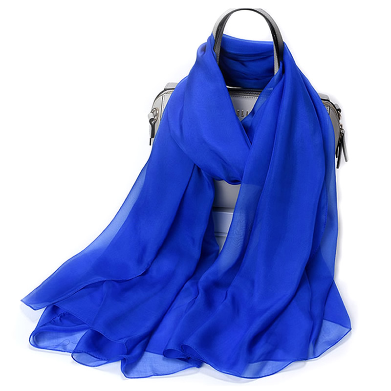 丁摩 桑蚕丝沙滩巾素色真丝披肩围巾W013·宝蓝