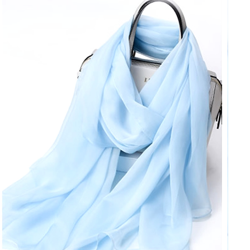 丁摩 桑蚕丝沙滩巾素色真丝披肩围巾W013·浅蓝色