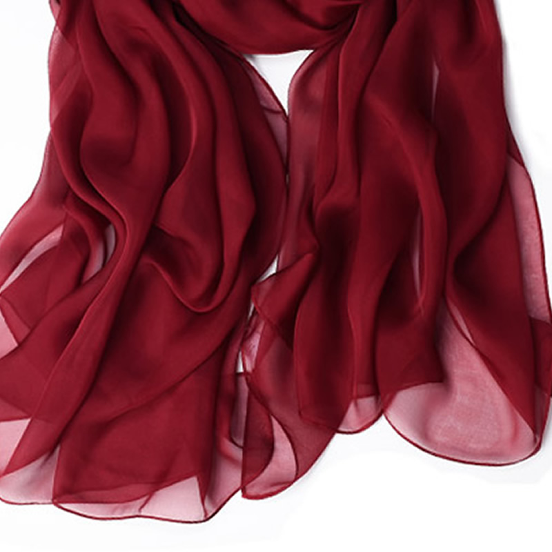 丁摩 桑蚕丝沙滩巾素色真丝披肩围巾W013·酒红色