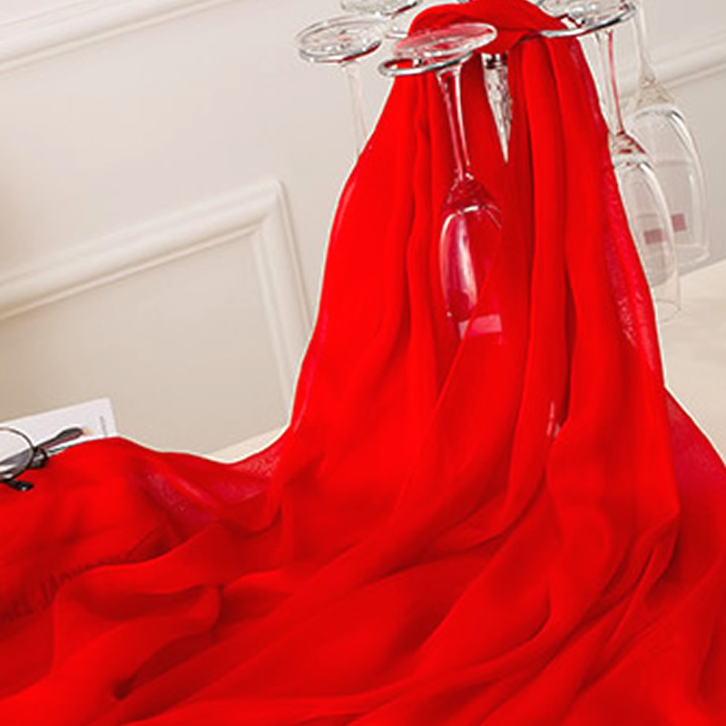 丁摩 桑蚕丝沙滩巾素色真丝披肩围巾W013·中国红