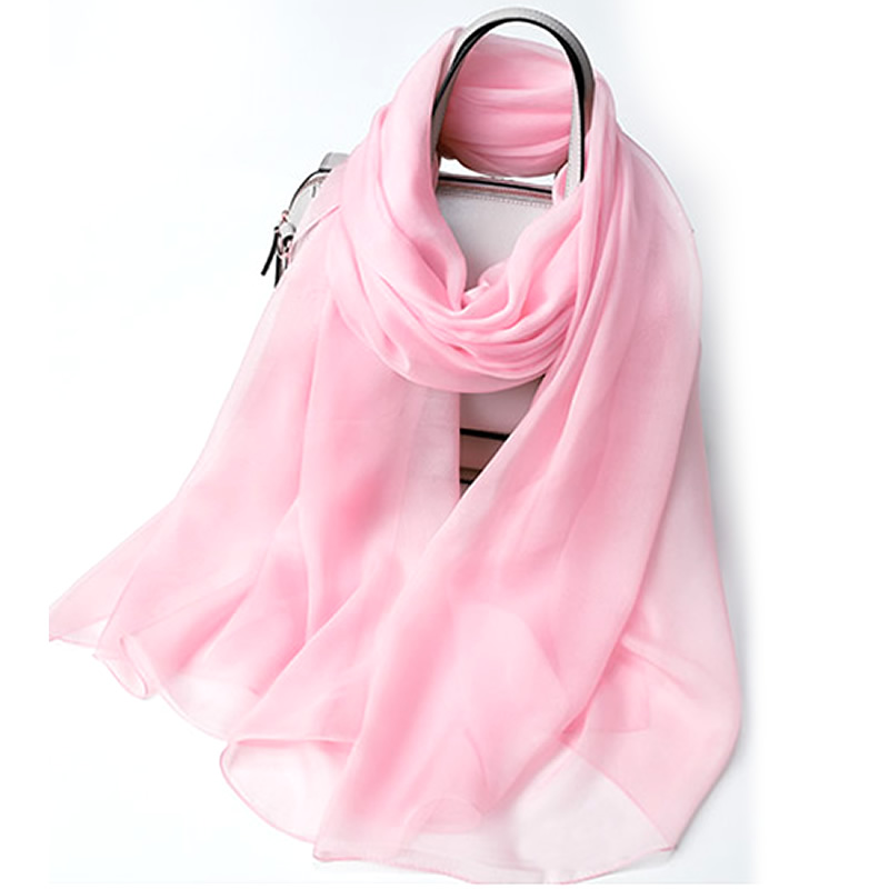 丁摩 桑蚕丝沙滩巾素色真丝披肩围巾W013·粉红色