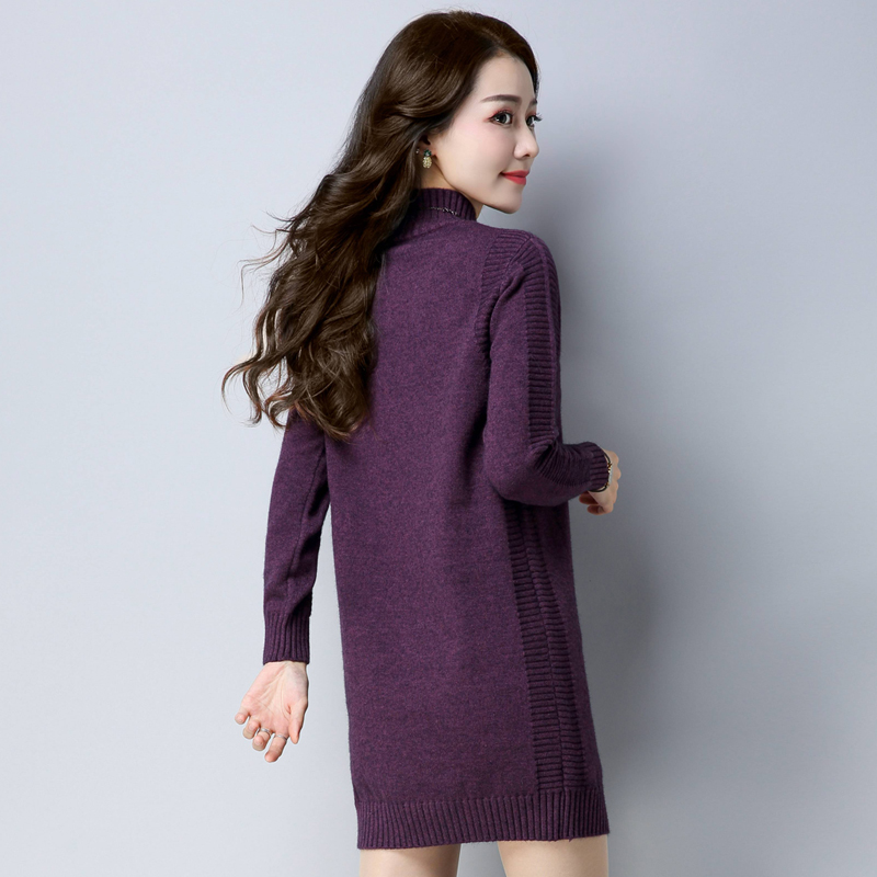SSYAOGE 纯色高领套头针织连衣裙901·紫色