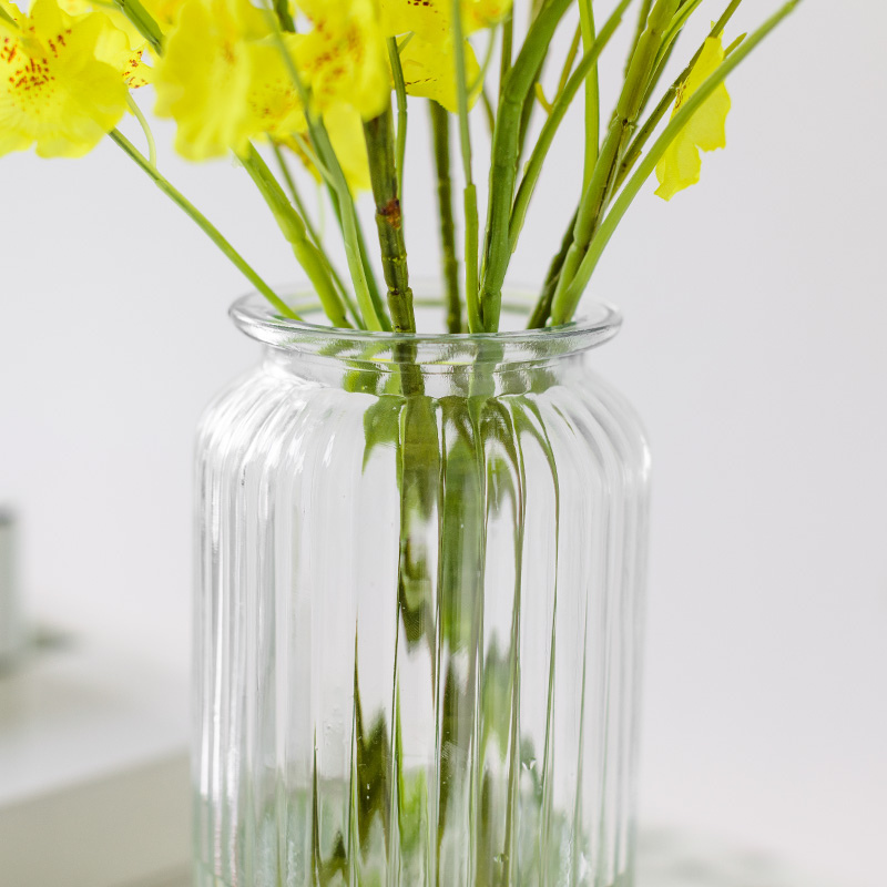 客厅插花干花透明玻璃花瓶摆件莫卡简约家居装饰餐桌 黄色跳舞兰A款8只+莫卡特大号花瓶·透明色