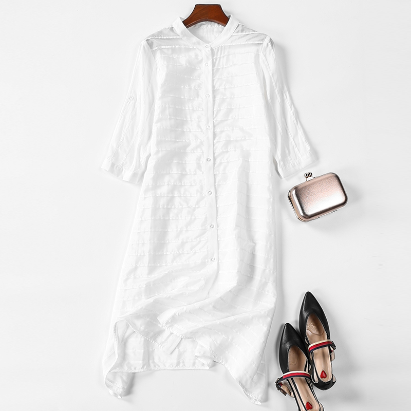 SSYAOGE 纯色宽松舒适褶皱A字连衣裙ZYY01·白色