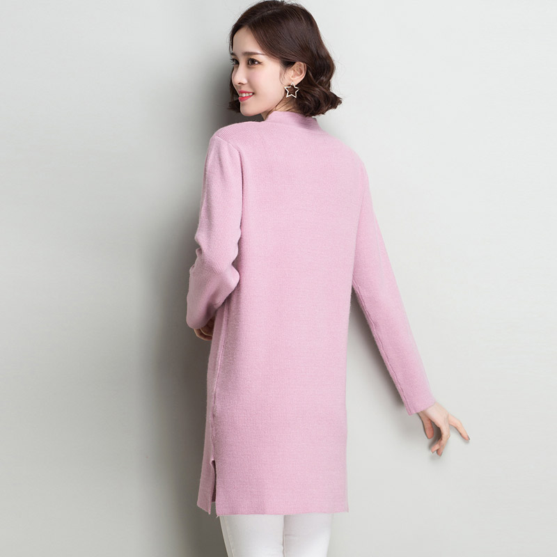 多多的世界 长袖修身纯色半高领韩版毛衣裙DD8060·粉色