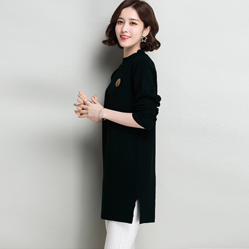 多多的世界 长袖修身纯色半高领韩版毛衣裙DD8060·黑色