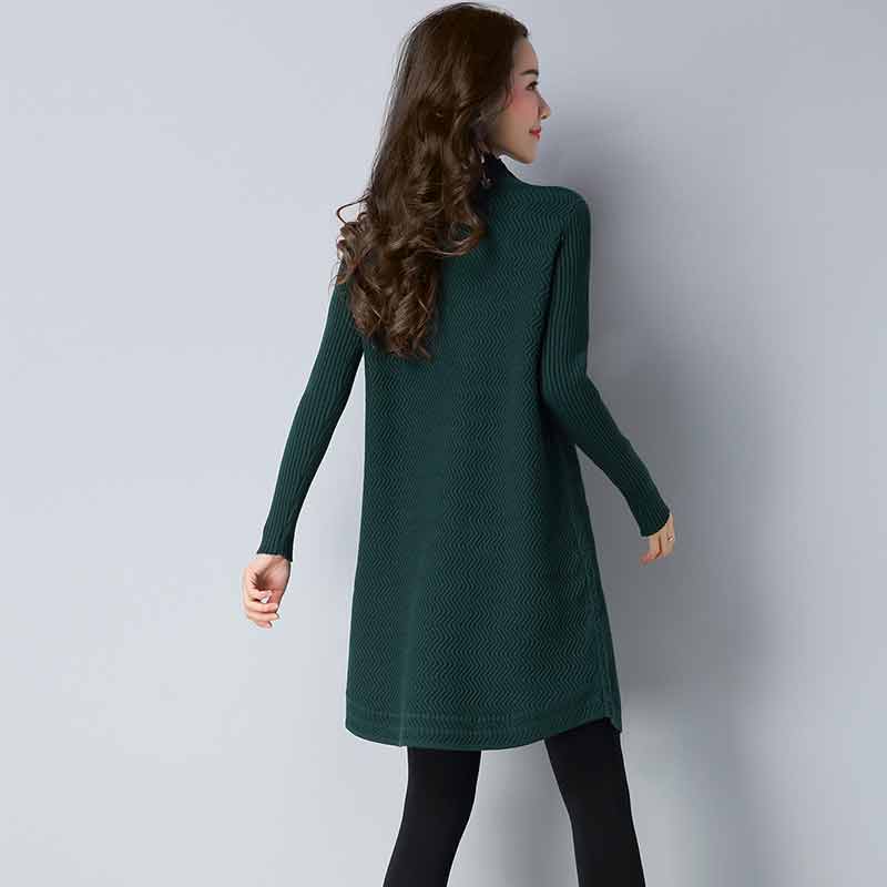 多多的世界 套头韩版宽松中长款针织衫时尚连衣裙DD1811·墨绿