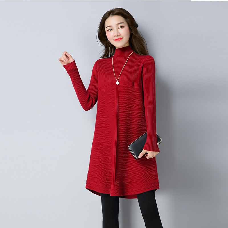 多多的世界 套头韩版宽松中长款针织衫时尚连衣裙DD1811·酒红