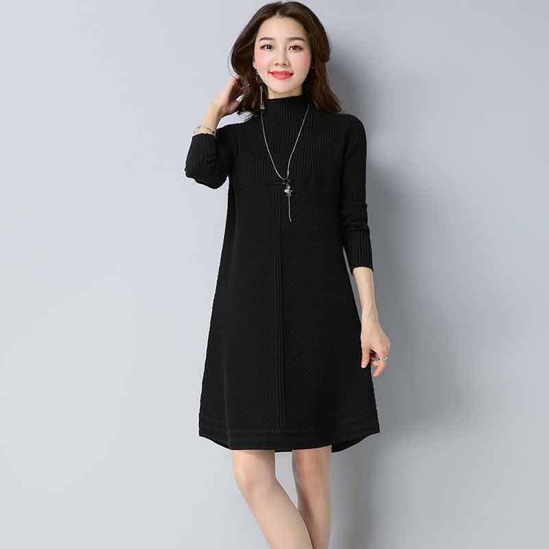 多多的世界 套头韩版宽松中长款针织衫时尚连衣裙DD1811·黑色