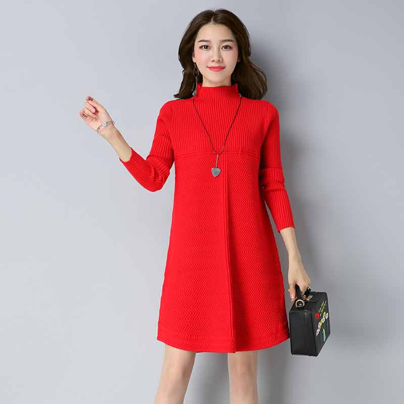 多多的世界 套头韩版宽松中长款针织衫时尚连衣裙DD1811·大红色