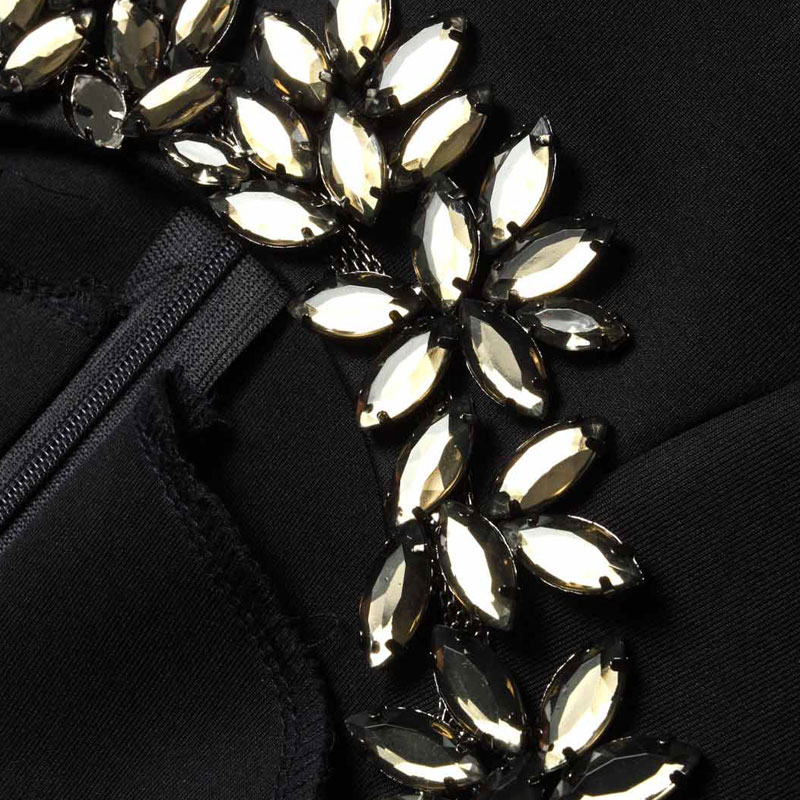 思蓓儿女深蓝圆领领口订钻七分袖连衣裙