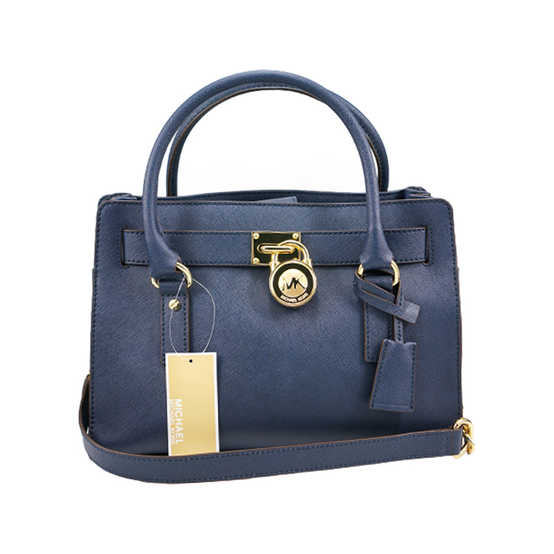 直邮mk经典十字纹牛皮锁头包中号 深蓝