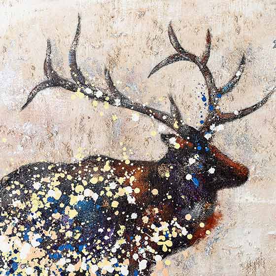 [tv商品]奇居良品 家居装饰挂画手工油画 彩色麋鹿油画