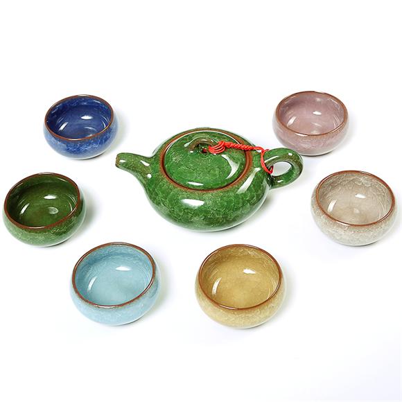金镶玉 陶瓷七彩冰裂茶具 功夫茶具套组·7件