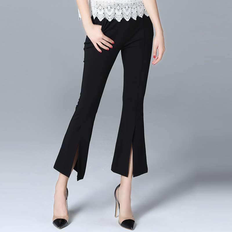 [tv商品]olisi 黑色显瘦前开叉喇叭裤·黑色