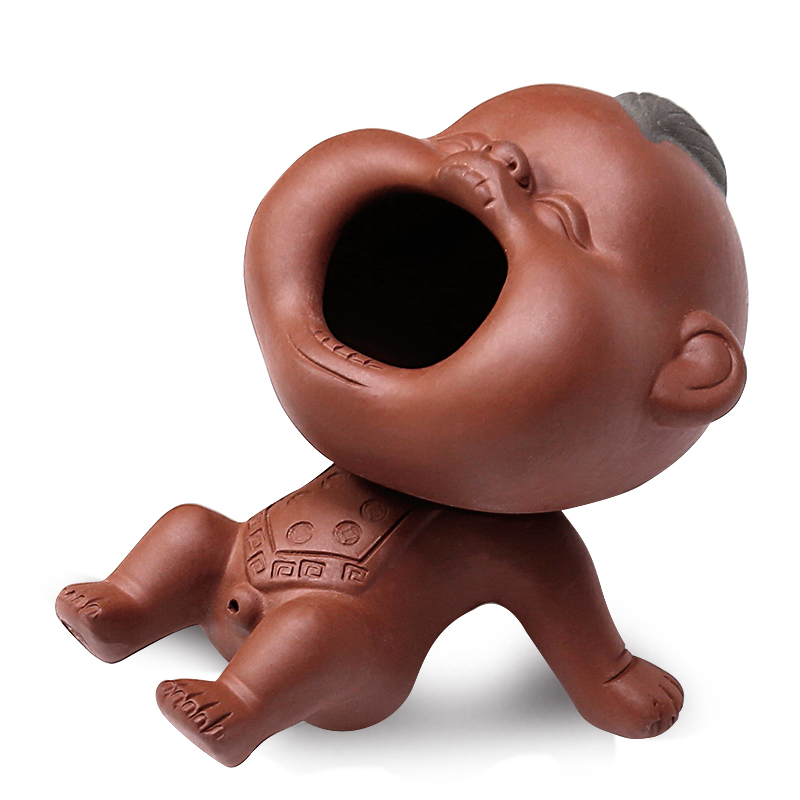 [tv商品]金镶玉 开心茶宠 紫砂尿童茶艺摆件茶具配件·棕色