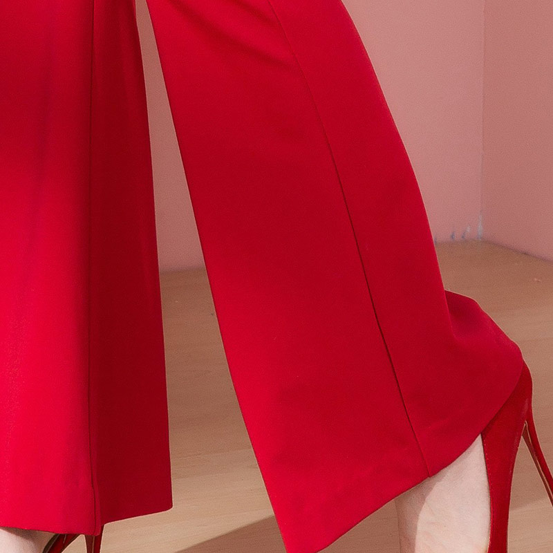 【欧力丝(olisi)秋冬装通勤ol弹力休闲裤女修身显瘦喇叭裤长裤·红色