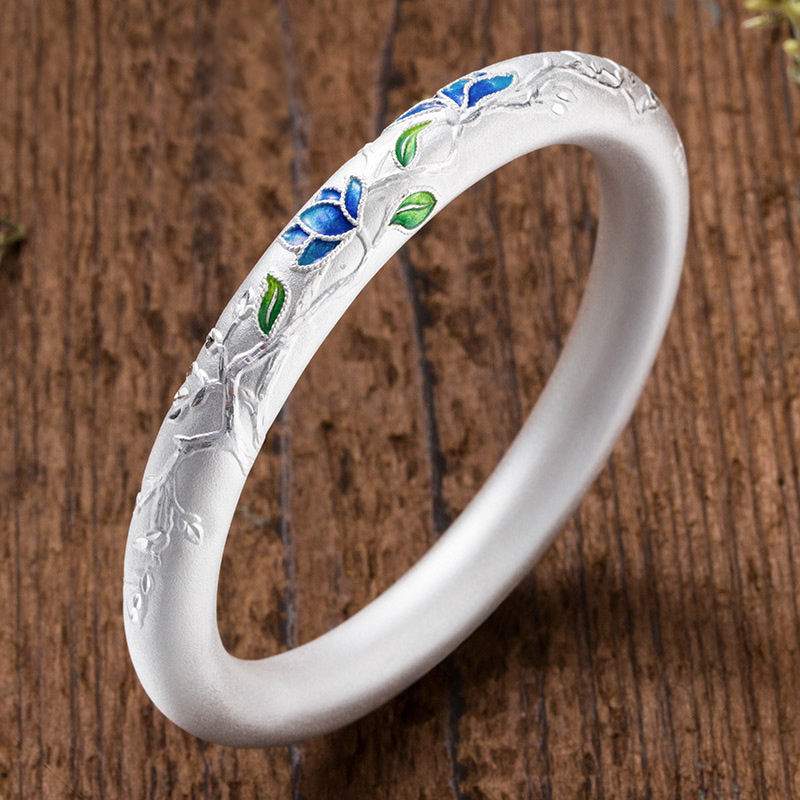 老冯记足银原创幽香若兰手镯景泰蓝工艺新款