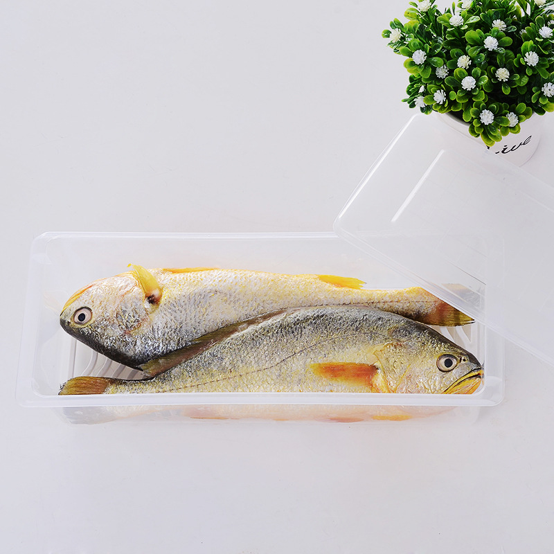 spsauce厨房大号长方形鱼盒沥水收纳盒2个装透明
