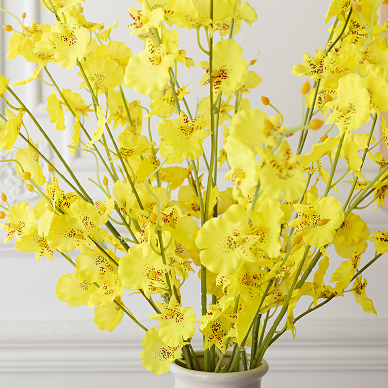 奇居良品 整体花艺 纳瓦白色陶瓷花瓶 a款跳舞兰6枝·白色 黄色